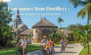 Ebike riders exploring Foursquare Rum Distillery in Barbados