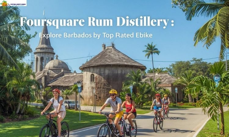 Ebike riders exploring Foursquare Rum Distillery in Barbados